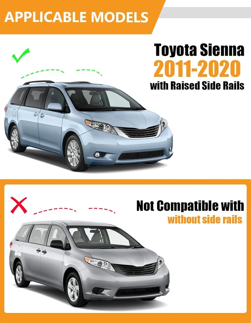 KINGGERI 300Lbs Lockable Roof Rack Cross Bars Compatible with Toyota Sienna 2011-2020 (with Raised Side Rails)，Anti-Theft Aluminum Roof Rails Crossbars Rooftop Cargo Basket Carrier canoe Luggage Rails - Image 2